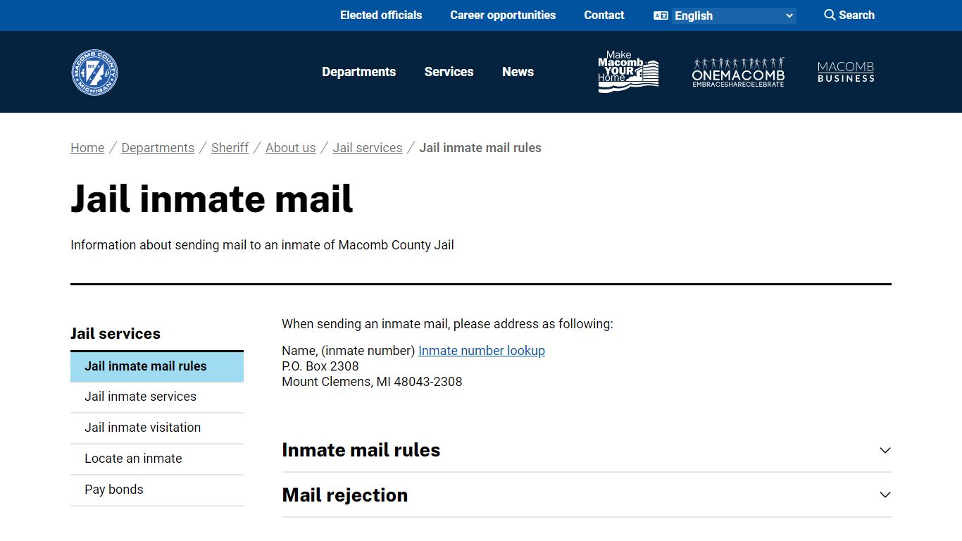Jail inmate mail - macombgov.org